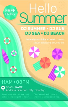 你好夏天派对海报模板PSD